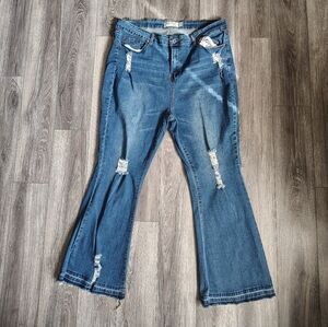 Celebrity Ace Plus Size Stylish Blue Distressed Flare Jeans Sz 22